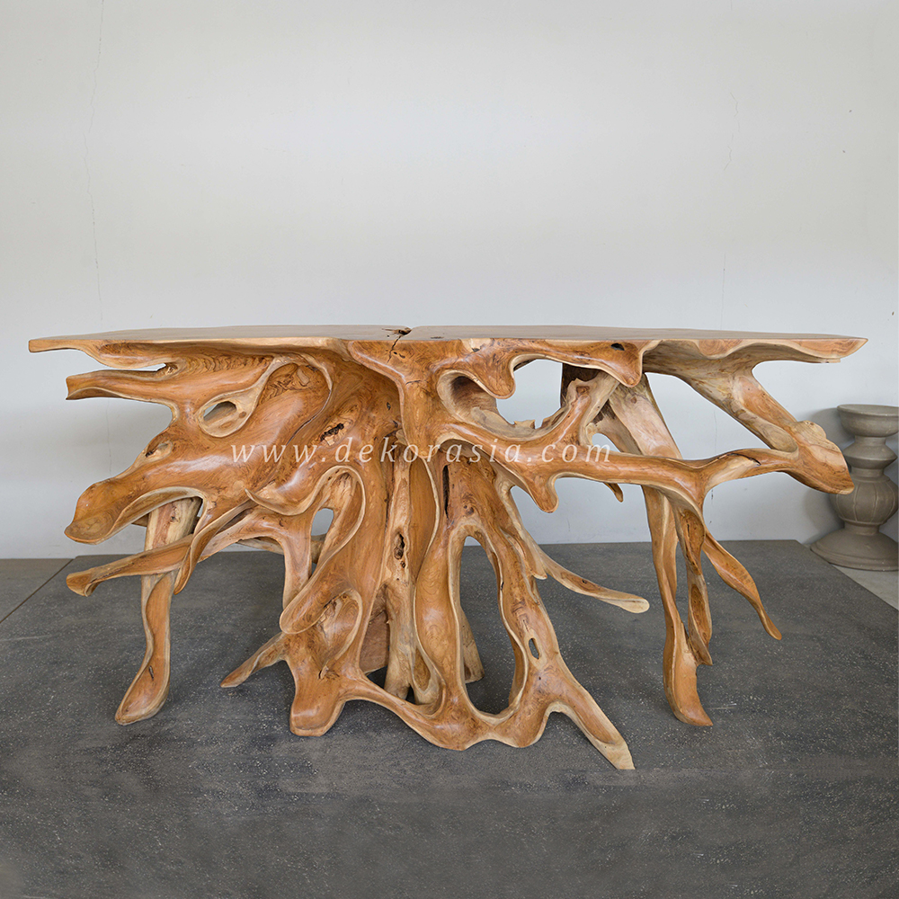 Teak Root Console Table with Carving, Teak Root Tables for Living Room Furniture, Wooden Console Table